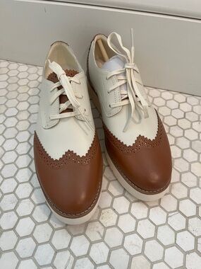 Cole Haan Brown and Cream Wingtip Lace-Up Oxfords